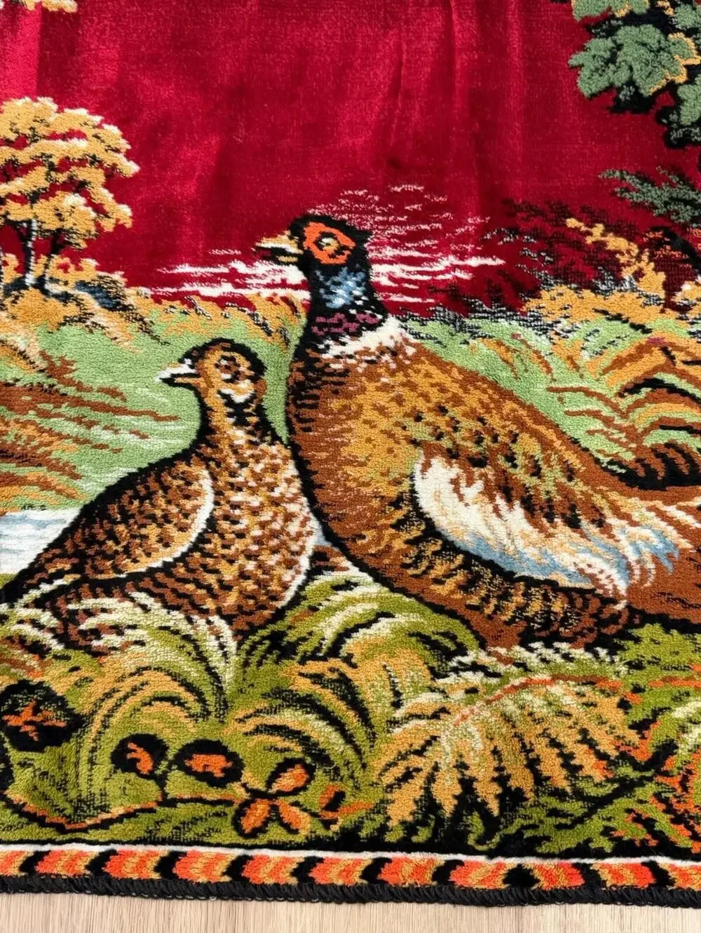 Vintage Pheasant Tapestry Made In Italy Great Shape 38x19” Velvet